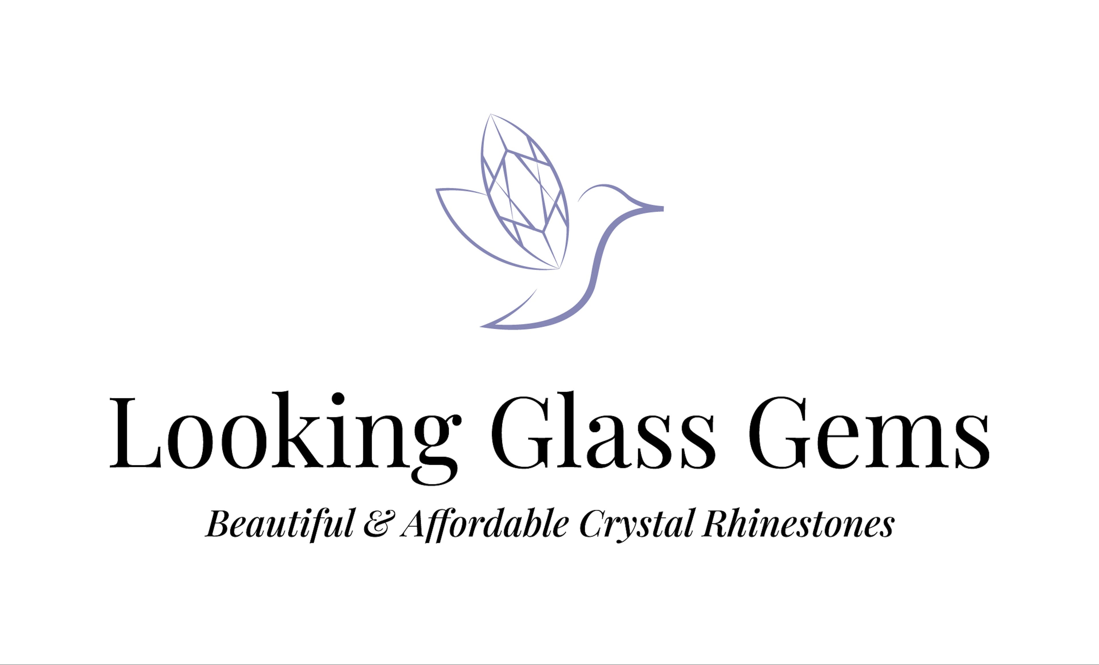 Logo for Looking Glass Gems with a crystal design on a white background